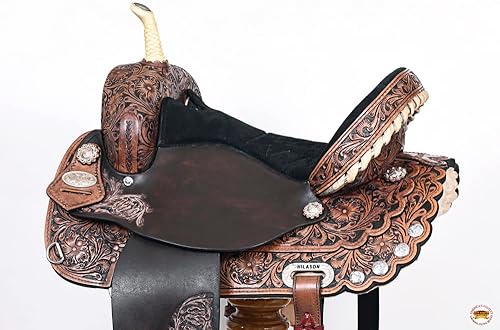 Vista 4 de HILASON Sillín Western Horse de cuero americano sin árbol Sillín para caballo Sillín occidental Sillín de cuero sillín sin árboles sillín