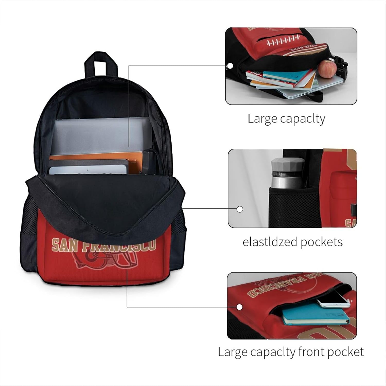 Custom San Francisco Backpack for Men Women, Personalized Backpacks with Name and Number, Customize Casual Backpack Gifts for Fans