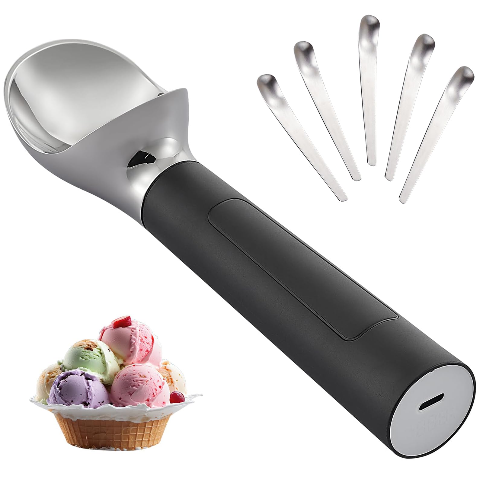 Cuillère à Glace chauffante Intelligente 2000 mAh, thermostatique et chauffante, avec écran LCD numérique et 5 cuillères à Dessert, étanche IP67, Interrupteur Automatique à détection Black