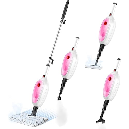 Steam Mop, Detachable Handheld Steam Cleaner with 10-in-1 Multipurpose Accessories, Two-sided Mop, Double Cleaning Area, Multi Surfaces Steamer for Wood Floor, Tile, Window, Clothes, Furniture & Grout