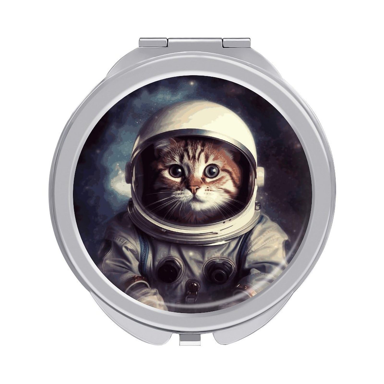 VstaDank Animal Cat Astronaut Compact Mirror for Purses Round Fashion Travel Makeup Mirror 2X /1x Magnifying Double Sides Mini Mirrors Portable Pocket Mirrors for Handbag Purse Women Gift
