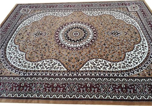 Image of Kashmiri Design Traditional Carpets for Living Room 5x7 Feet (150 x 210 Cm) Drawing Room Hall Gold Colour