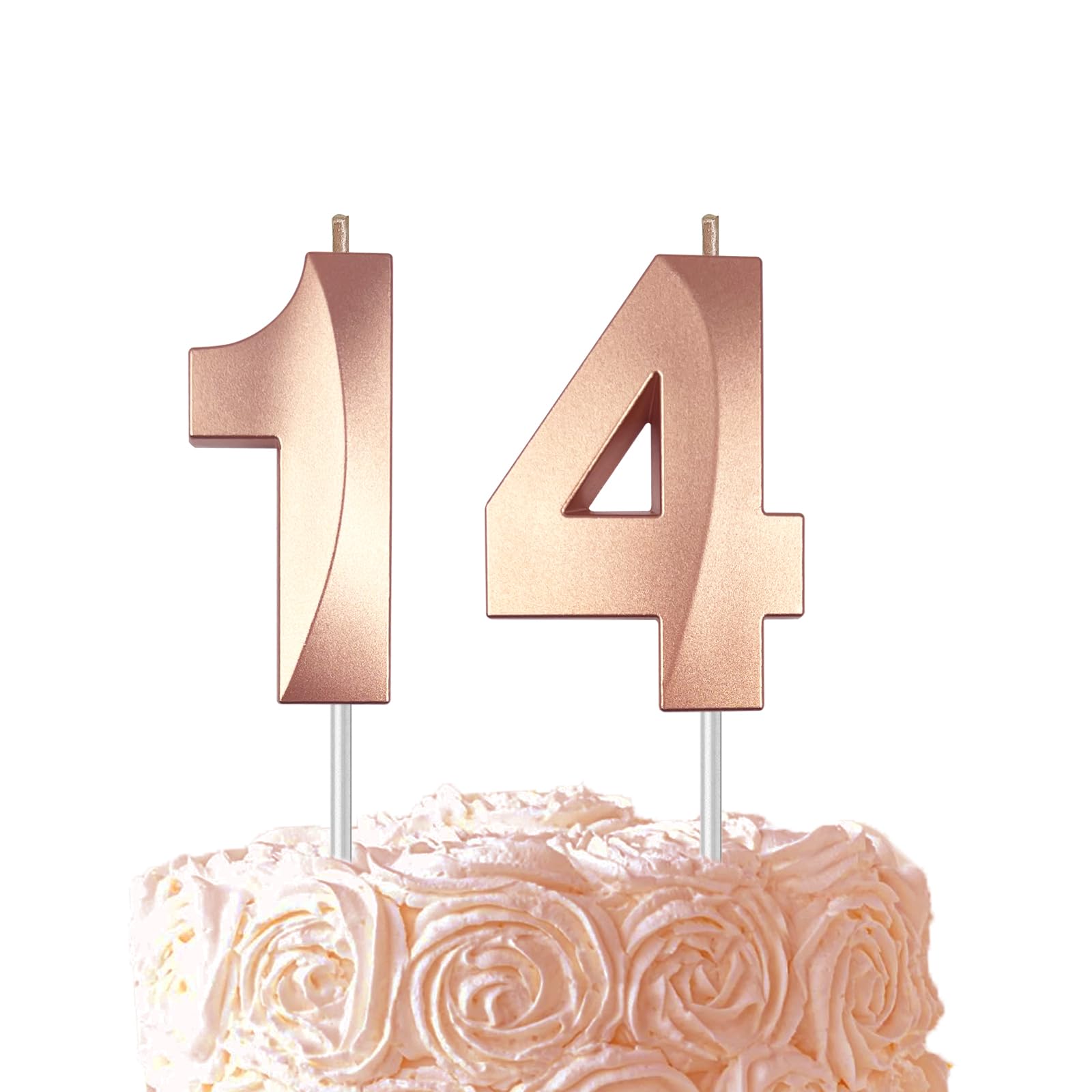 Rose Gold Birthday Number 14 Candles for Wedding Party Cake Decorations