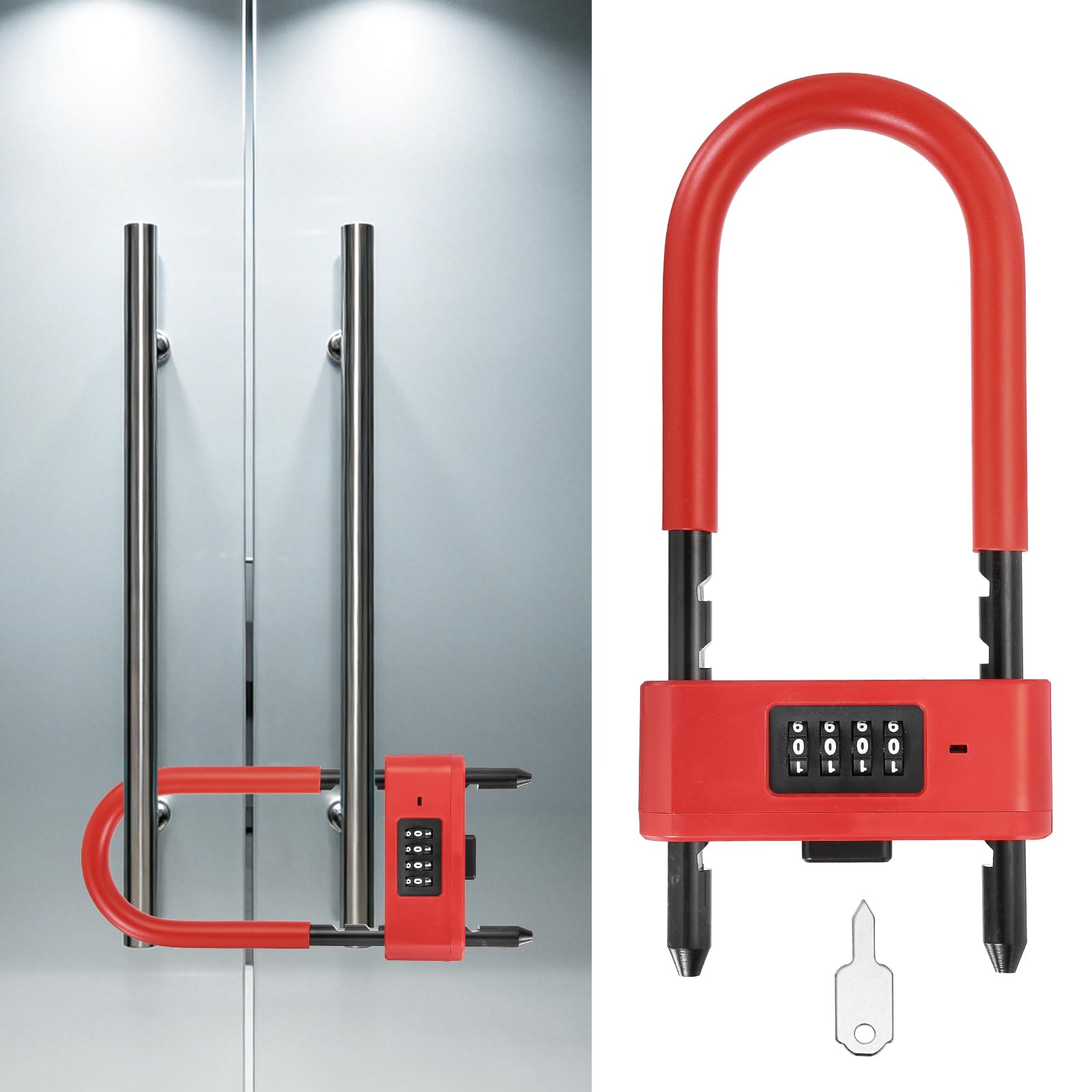 Kozelo 4 Digit Combination Padlock, Long Shackle Padlock - [125mm - 175mm, Red], U-Shape Adjustable Shackle Lock for Bicycles Electric Bikes Mountain Bikes Glass Doors Gates