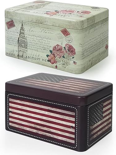 DreamsEden Paquete de 2 cajas de lata de almacenamiento pequeñas  Bandera de Estados Unidos, juego de caja de metal verde para bocetos  Mini