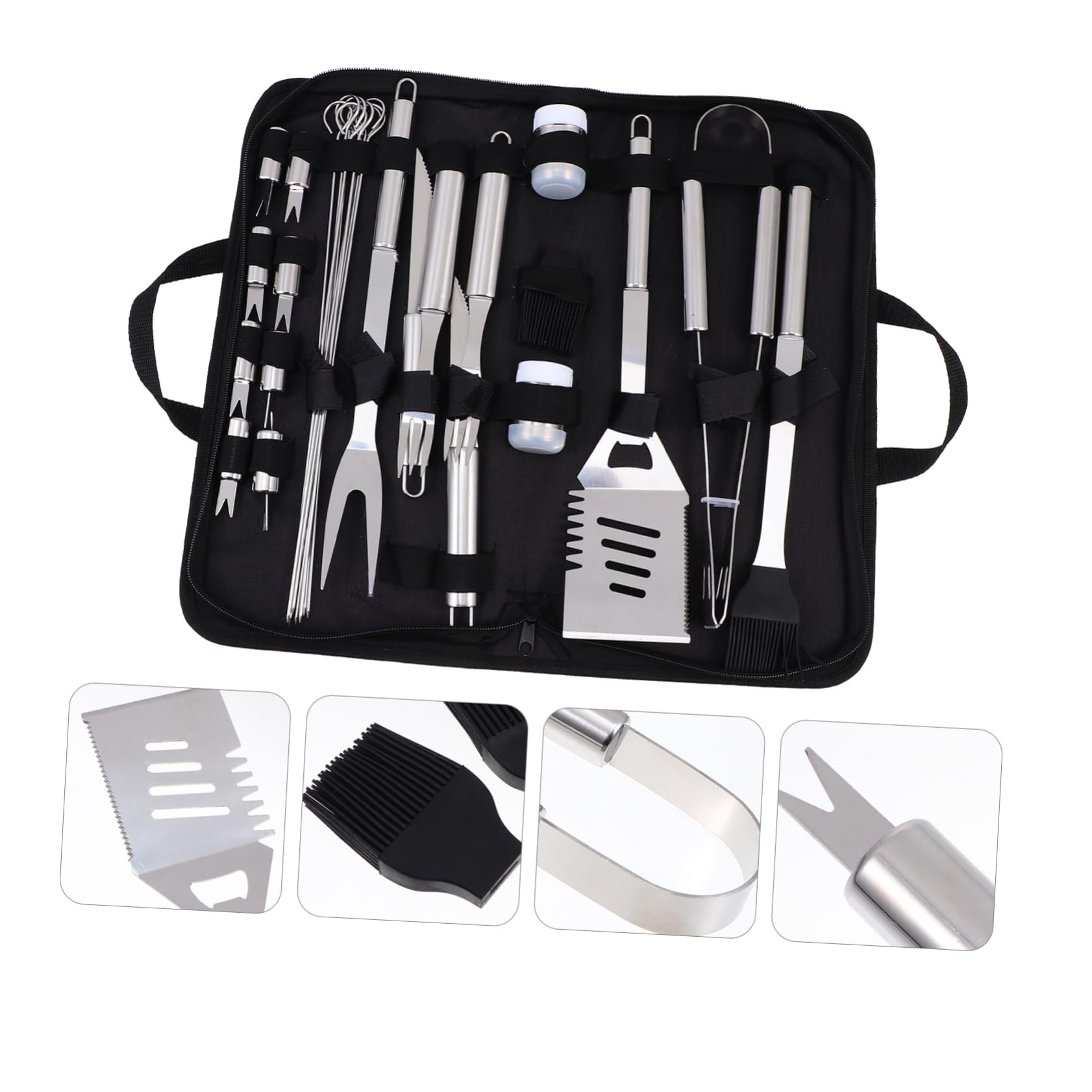 Luxshiny Utensili Barbecue in Acciaio Inox Kit Strumenti Per Aperto Forchetta Coltello Spazzola Pala Per Barbecue e Cottura All Aria Aperta