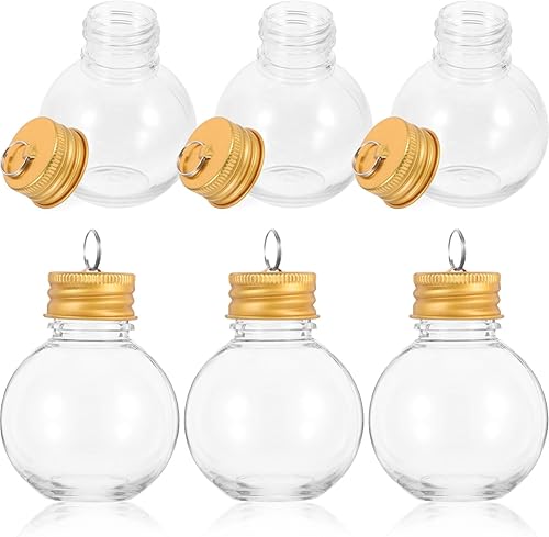 Miniatura 5 de Unomor 10 bolas de alcohol de Navidad para árbol de Navidad, adorno colgante de plástico transparente rellenable, bola colgante con tapa de rosca