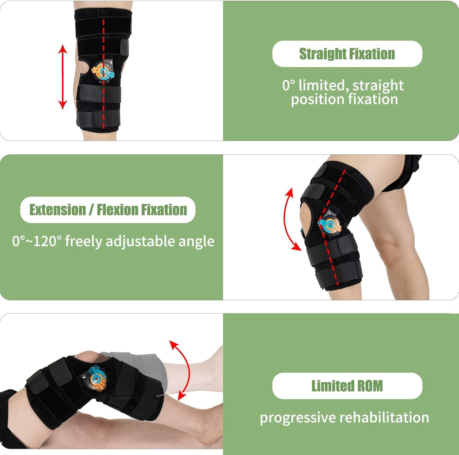 Hinged Knee Brace with Side Stabilizers ROM Knee Support Adjustable Knee Immobilizer for Knee Pain ACL MCL PCL Arthritis Meniscus Tear Post OP Recovery for Men and Women (L)