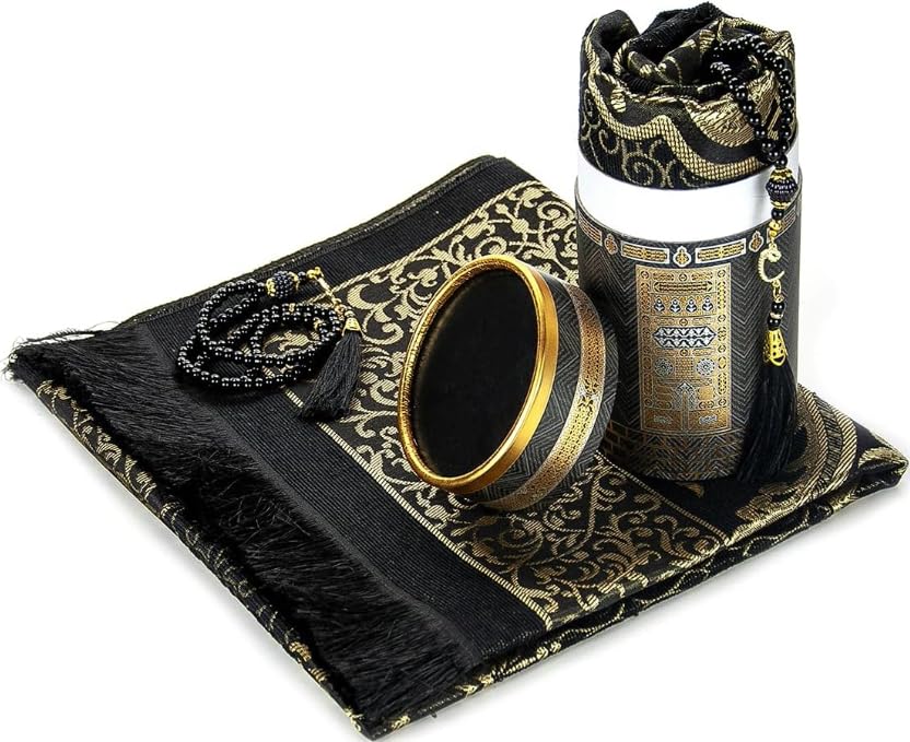 Tapete de oración musulmán en negro con diseño elegante miniatura 1