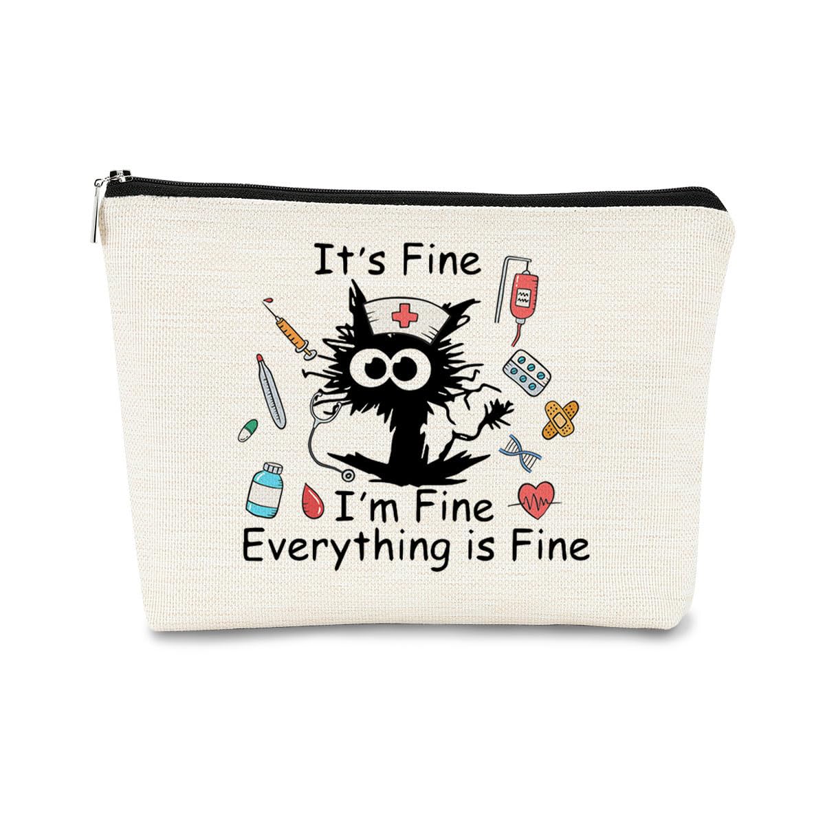 Nurse Gifts,Cat Makeup Bag,Nurse Supplies,Nurse Makeup Bag,Nurse Pouch,Nurse Graduation Gift,Nurse Gifts For Women,It's Fine Everything is Fine，Gift