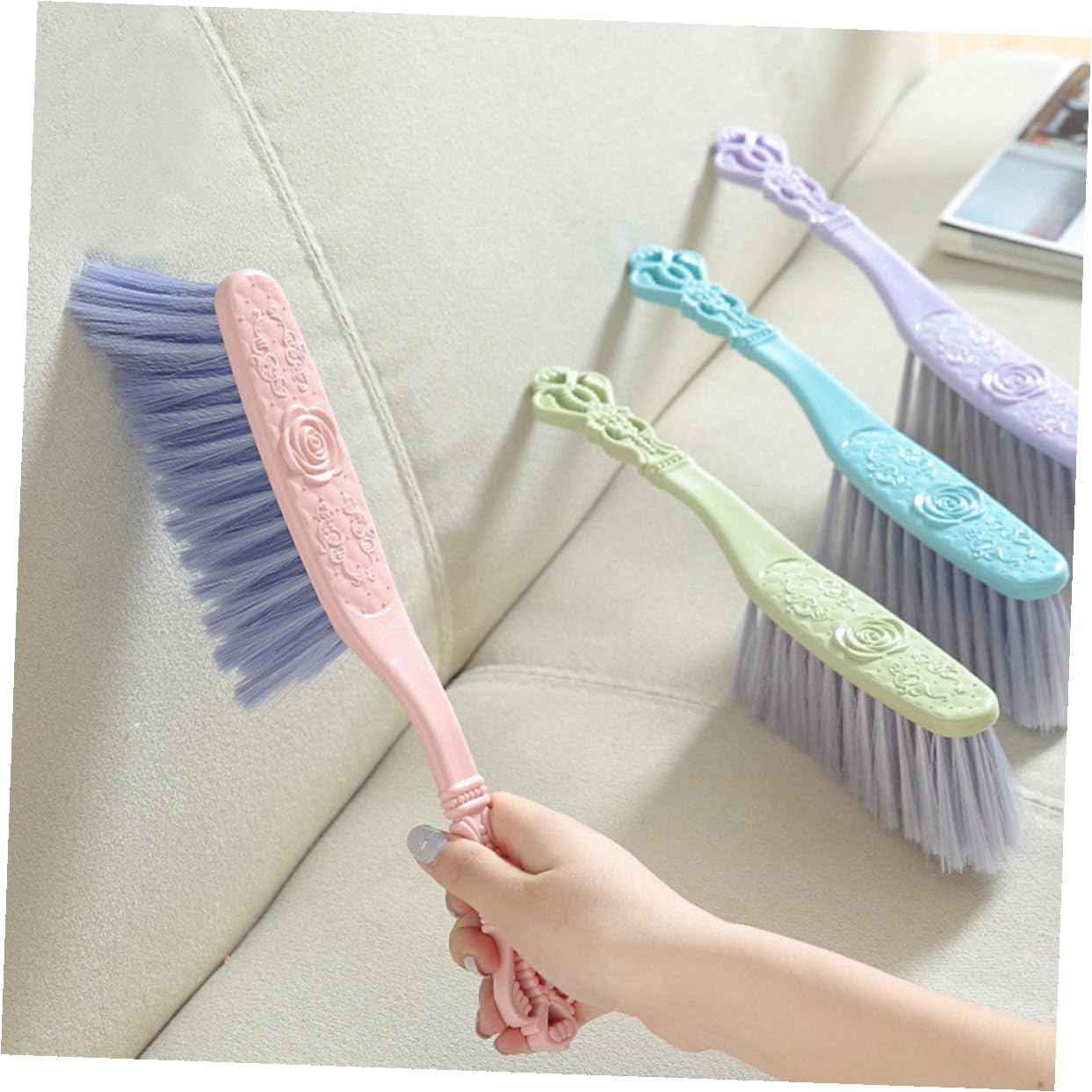 Hemobllo 6pcs Bed Cleaning Brush Set with Thick Hollow Handle, Household Dusting and Sofa Cleaning Brushes, Blue Green Pink for Home Upholstery and Furniture Care image 3