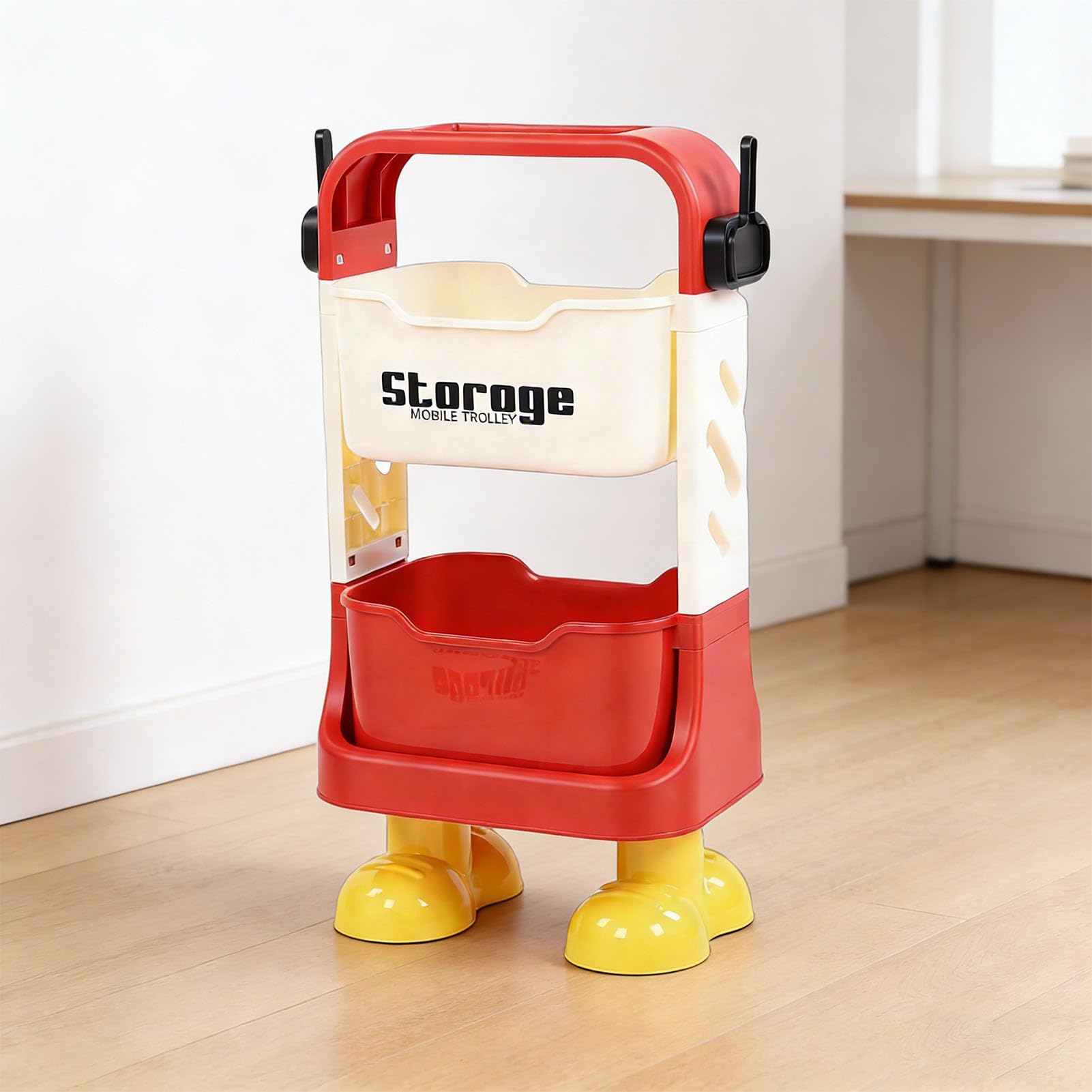 Aramox Carrello Multiuso con Ruote, Simpatico Organizer per Giocattoli e Snack a più Livelli per Casa, Ufficio e Garage con Piedini a Forma di Cartone Animato (2 livelli)