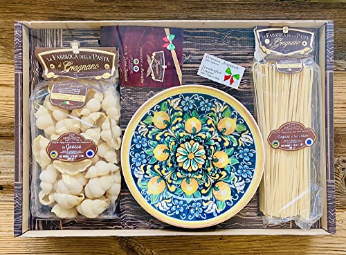 La Fabbrica della Pasta di Gragnano Set Regalo Pasta Italiana con Piatto per Pasta, Linguine, Gnocchi e Libro di Cucina