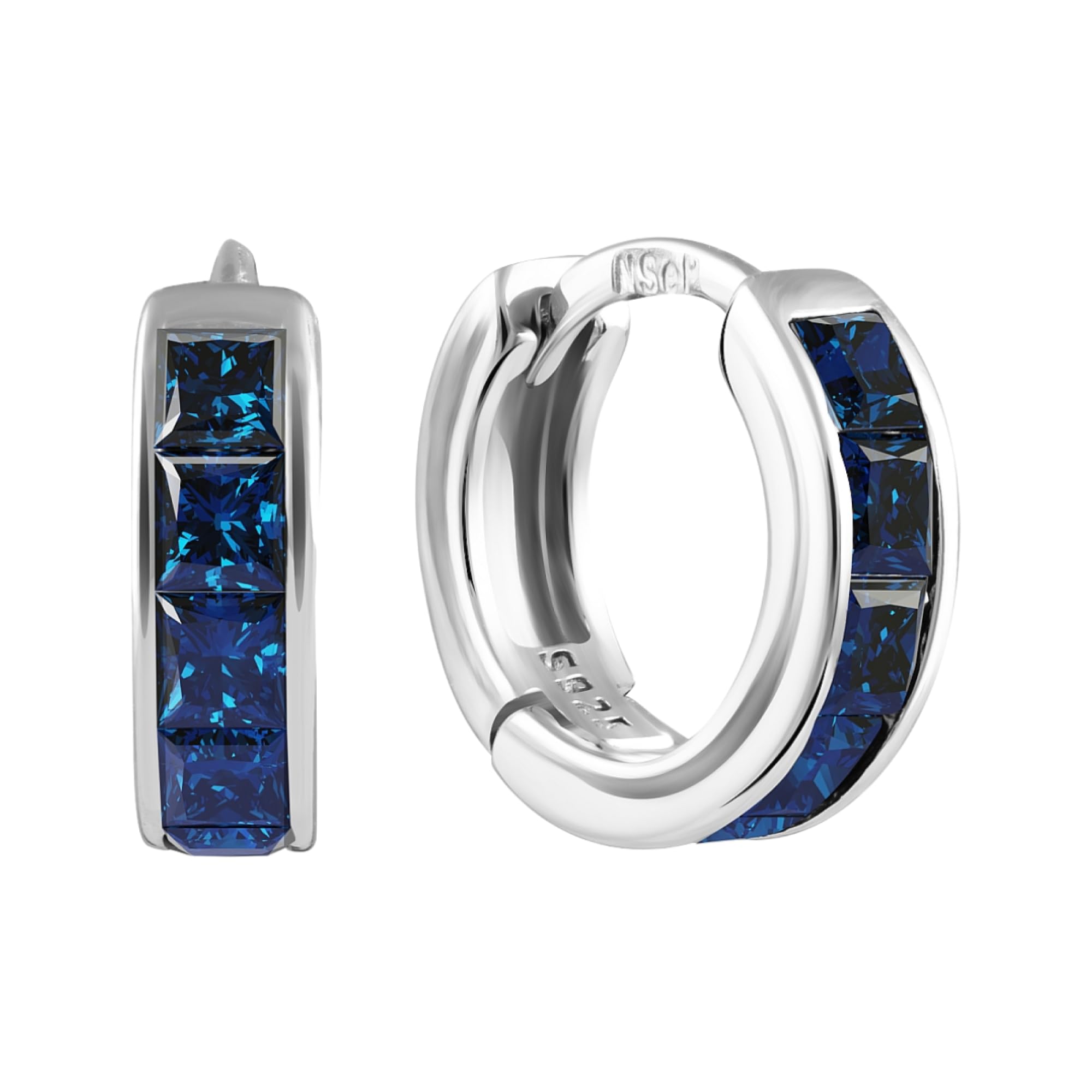 iocani ii IOCANI Pendientes de aro de zirconia cúbica azul - plata esterlina 925 con baño de rodio