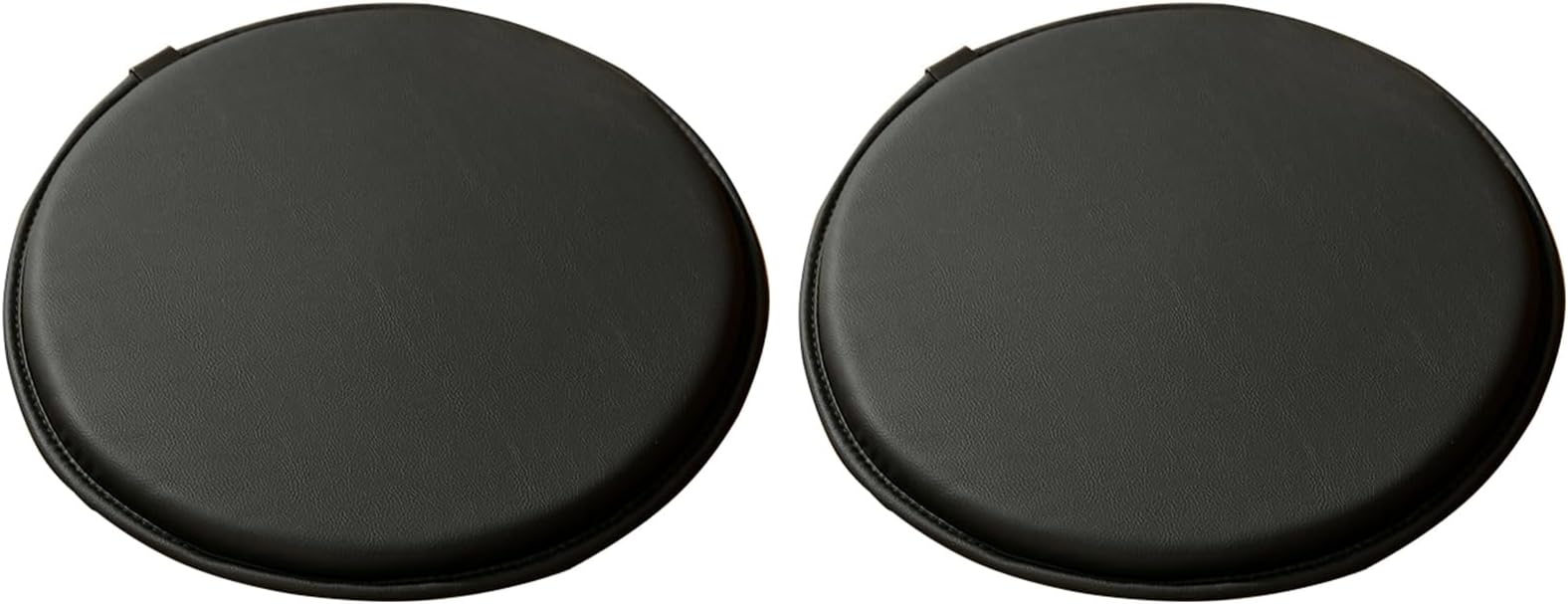 Greenjin 12 Inch Waterproof PU Leather Circle Stool Cushion Set of 2 Outdoor Round Chair Cushions Anti Slip Round Seat Cushion with Straps Kitchen Dining Chair Pad for High Stool Bistro Bar Black