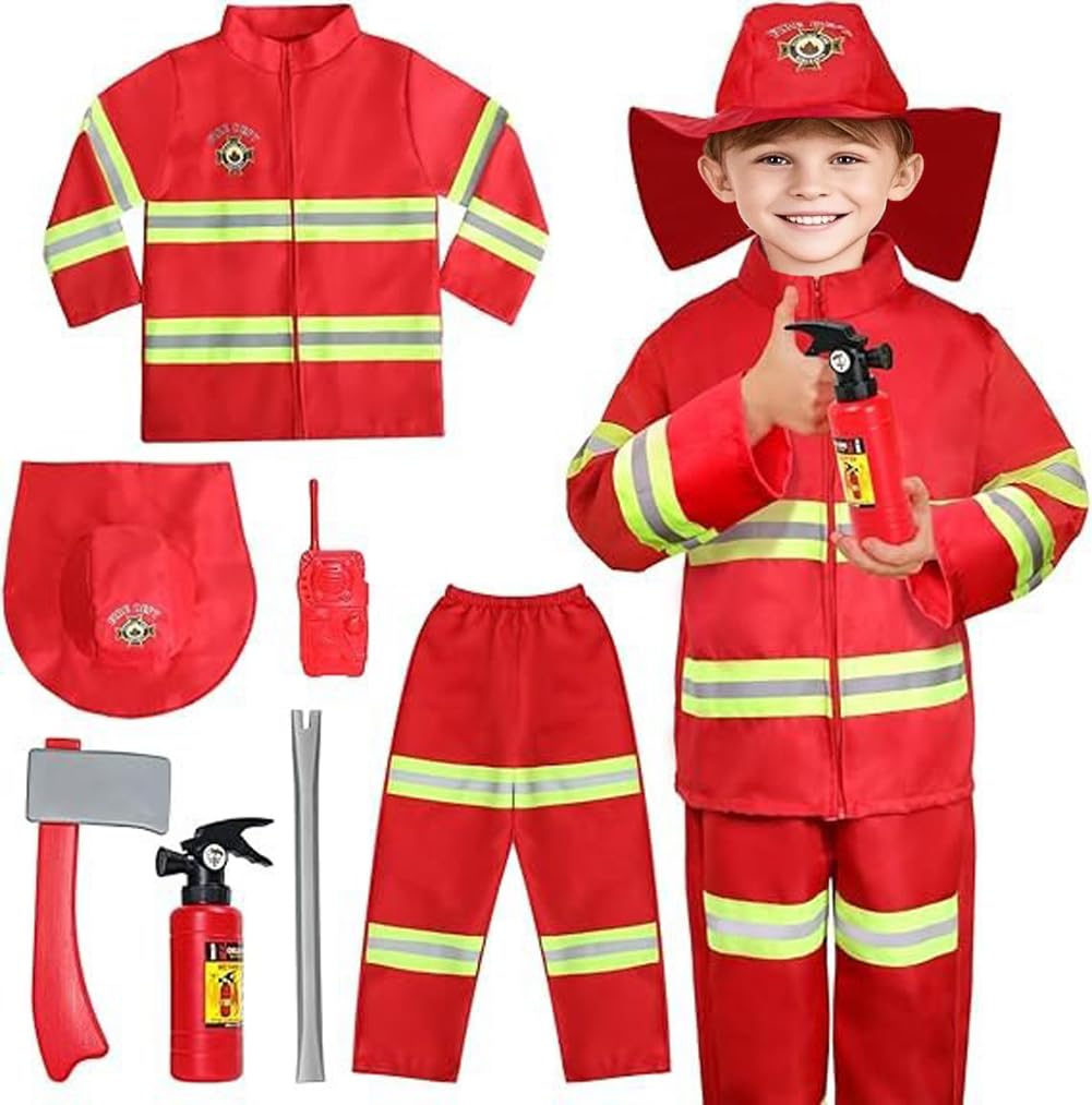 IDOTTA Kids Fireman Costume with Firefighter Outfit for Role Play Halloween Costume Toys Accessories Set โ image 1