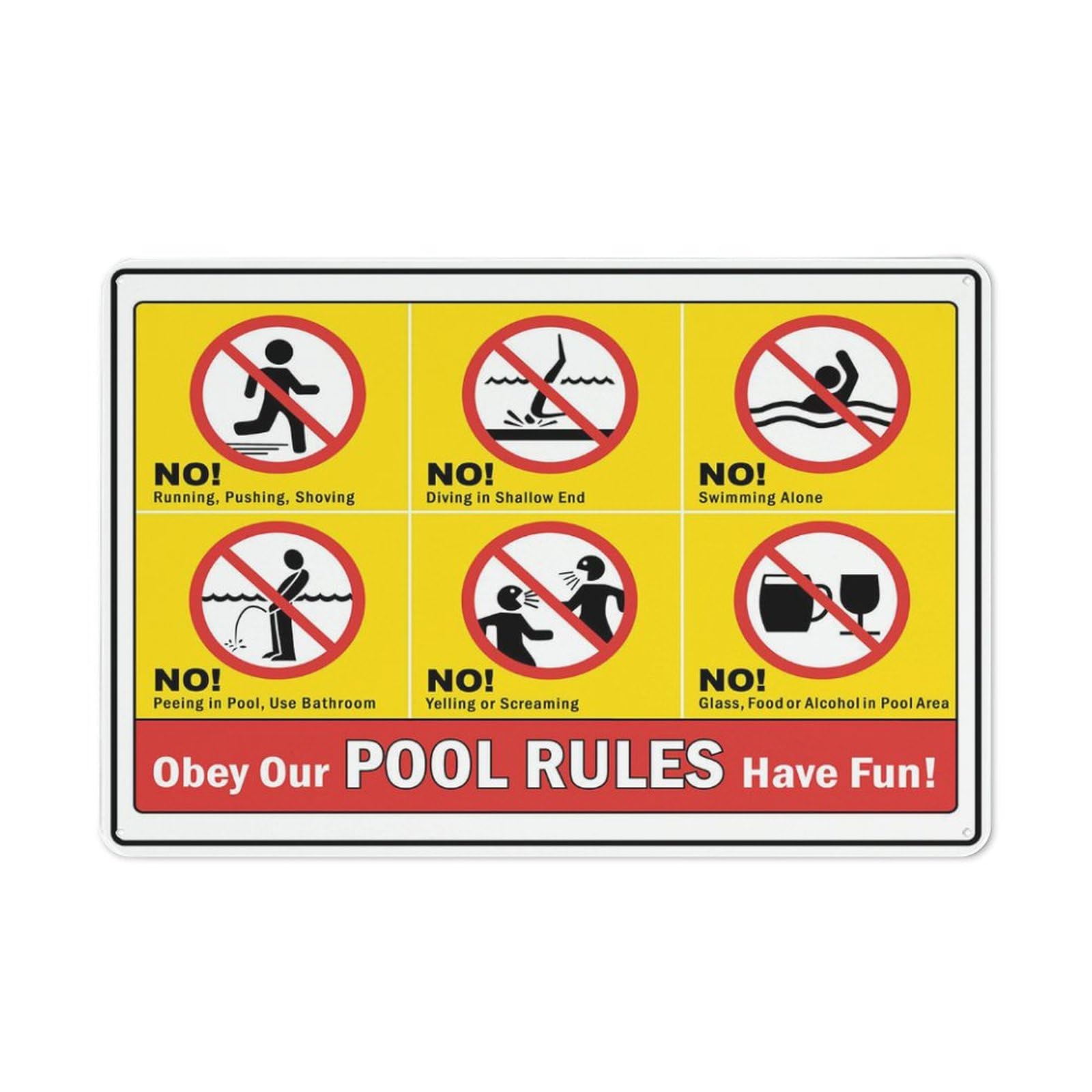 Pool Rules Red And Yellow Sign For Business 8""X12"" Rust Free Aluminum Uv Printed,4 Pre-Drilled Holes.Durable/Weatherproof