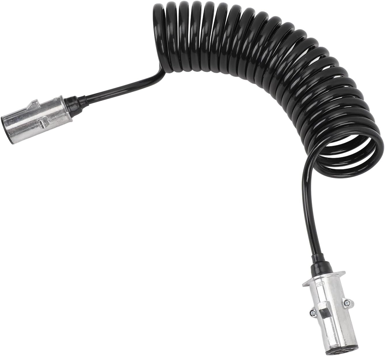 WALFRONT 7 Way Trailer Cord Heavy Duty Coiled Zinc Alloy SAE J560 Plug for Semi Trucks RV Caravan Durable Copper Construction Ensures Stable Lighting Performance