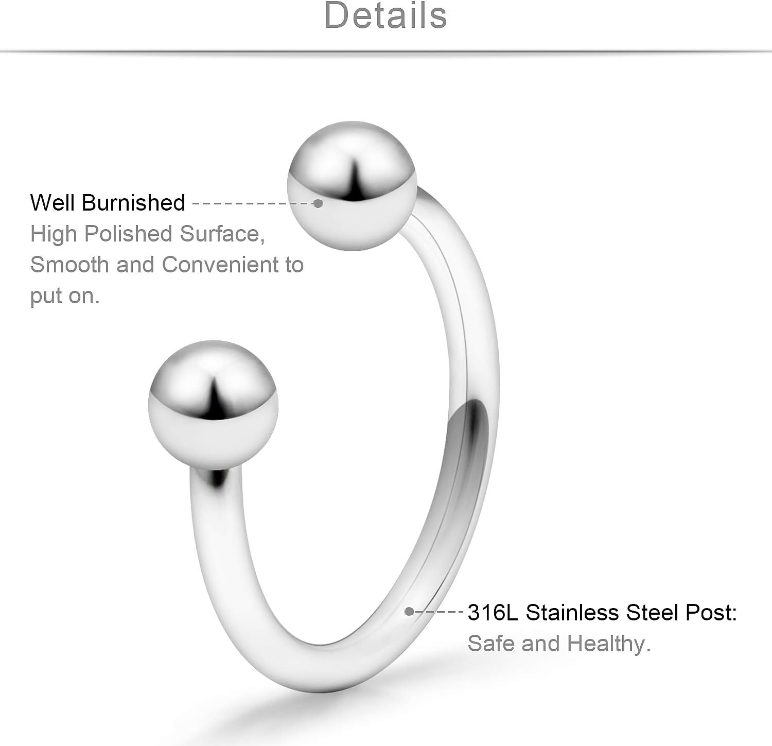 SCERRING 16G Nose Hoop Rings Stainless Steel Nose Horseshoe Hoop Rings Eyebrow Lip Ear Tragus Septum Piercing Jewelry Hanger Retainer 6-16mm 18-36PCS - Image 2