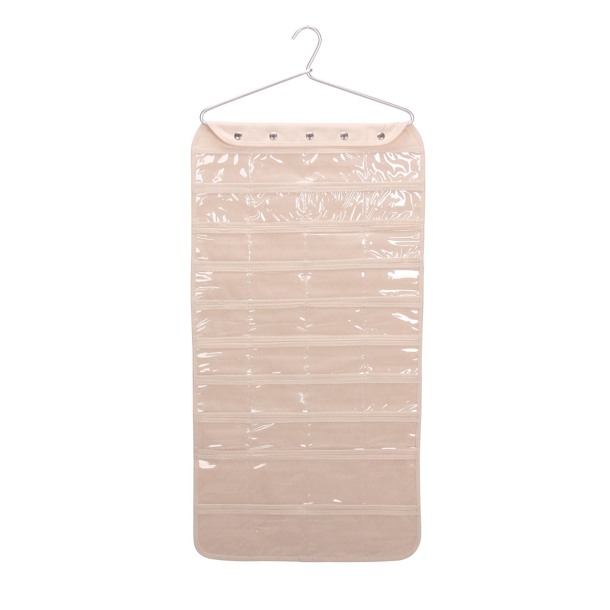 Household EssentialsHousehold Essentials 80-Pocket Hanging Jewelry and Accessories Organizer, Natural Canvas,White, 5"