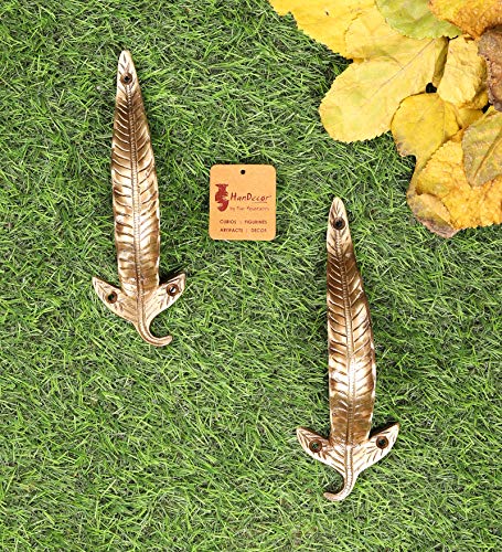 Image of Two Moustaches 7 Inches Leaf Design Brass Door Handle Pair, Brass Pull Handles, Main Door Handle Pairs, Standard, Pack of 2