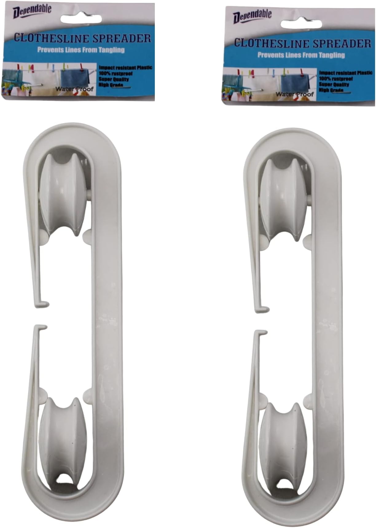 Dependable Industries 2 Pack High Grade Plastic Clothesline Spreader Weatherproof Rustproof Keeps Rope Taut and Untangled White