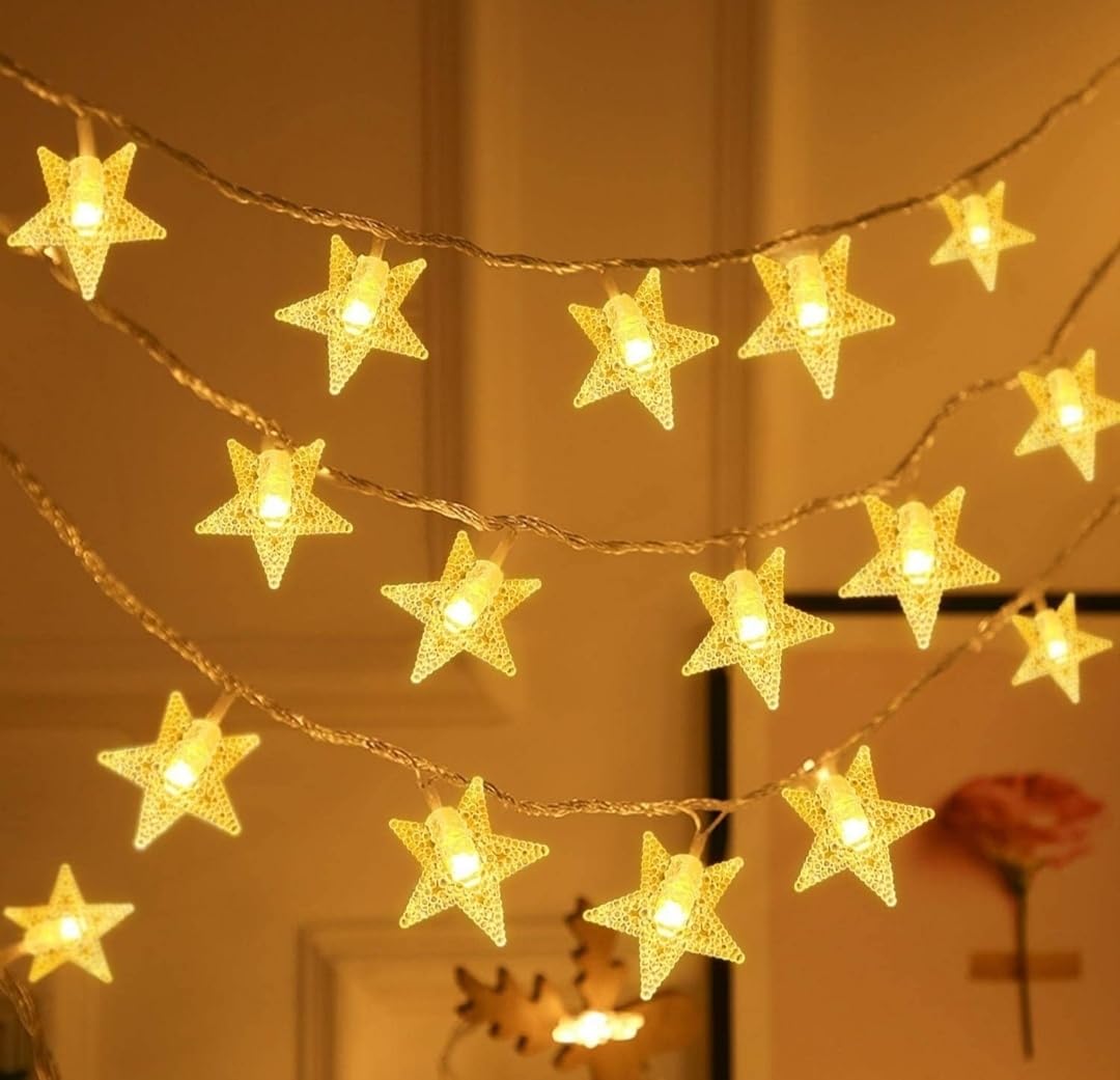 Genérico Guirnalda de luces LED con estrellas luminosas, 3M de estrellas con luces LED cálidas, decoración para interiores y exteriores