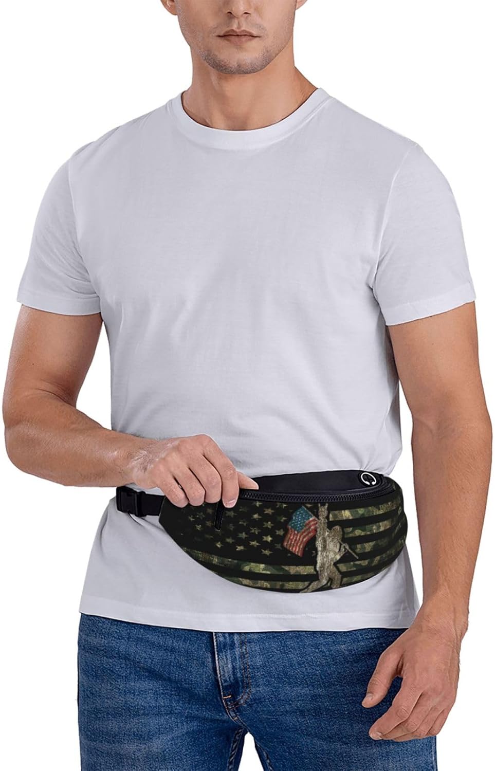 Camo Camouflage Hunting Bigfoot American Flag Fashion Casual Fanny Pack Waist Bag Men Women Adjustable Belt Waist Bag For Travel Hiking Cycling Running Festival Carnival - Image 5