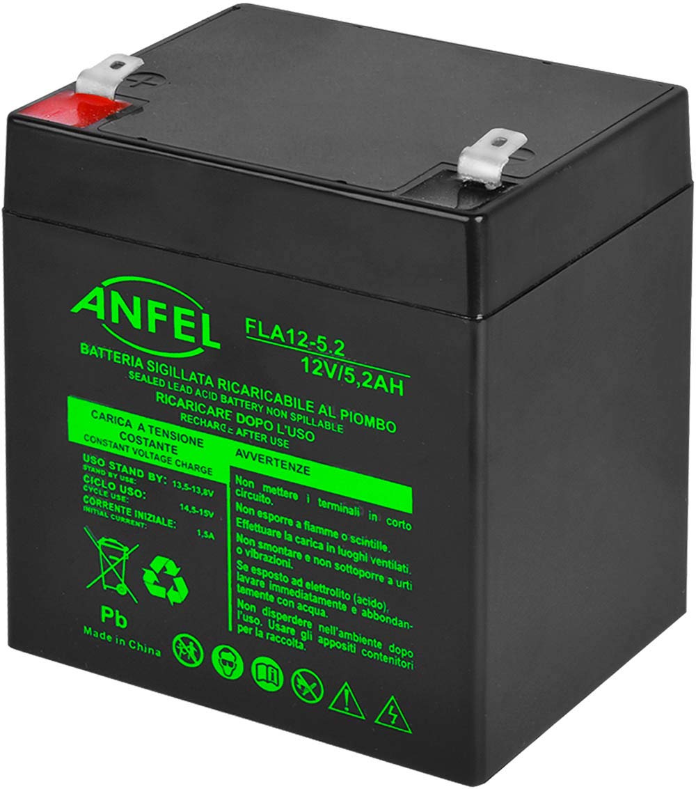 Batteria Ermetica al Piombo 12 V 5,2 AH per UPS Sistemi di Videosorveglianza Allarme Faston 6.3 mm