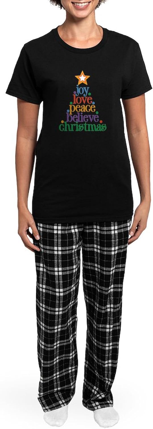 CafePress Joy Love Christmas Women's Dark Pajamas Womens Novelty PJ Sleepwear