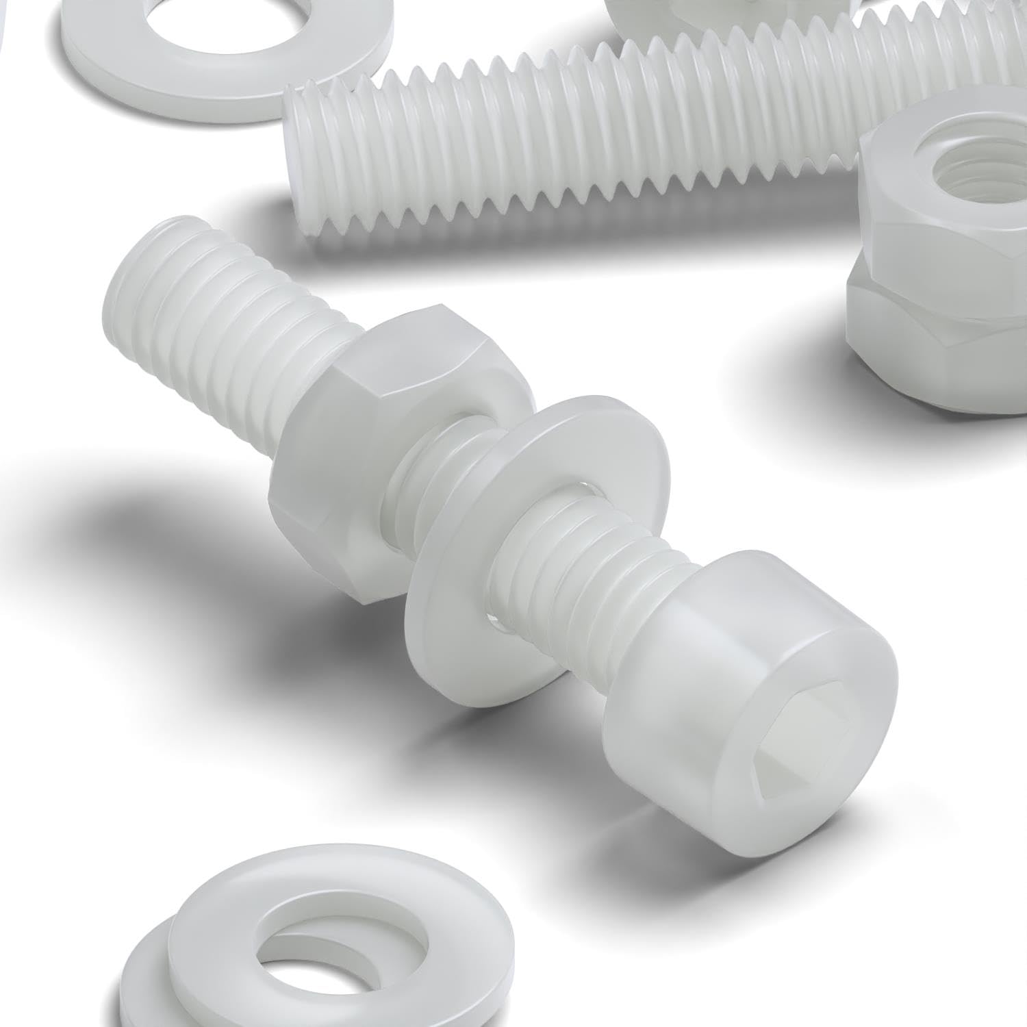 Vis en PVDF à tête cylindrique M4 anticorrosion avec écrous hexagonaux et rondelles