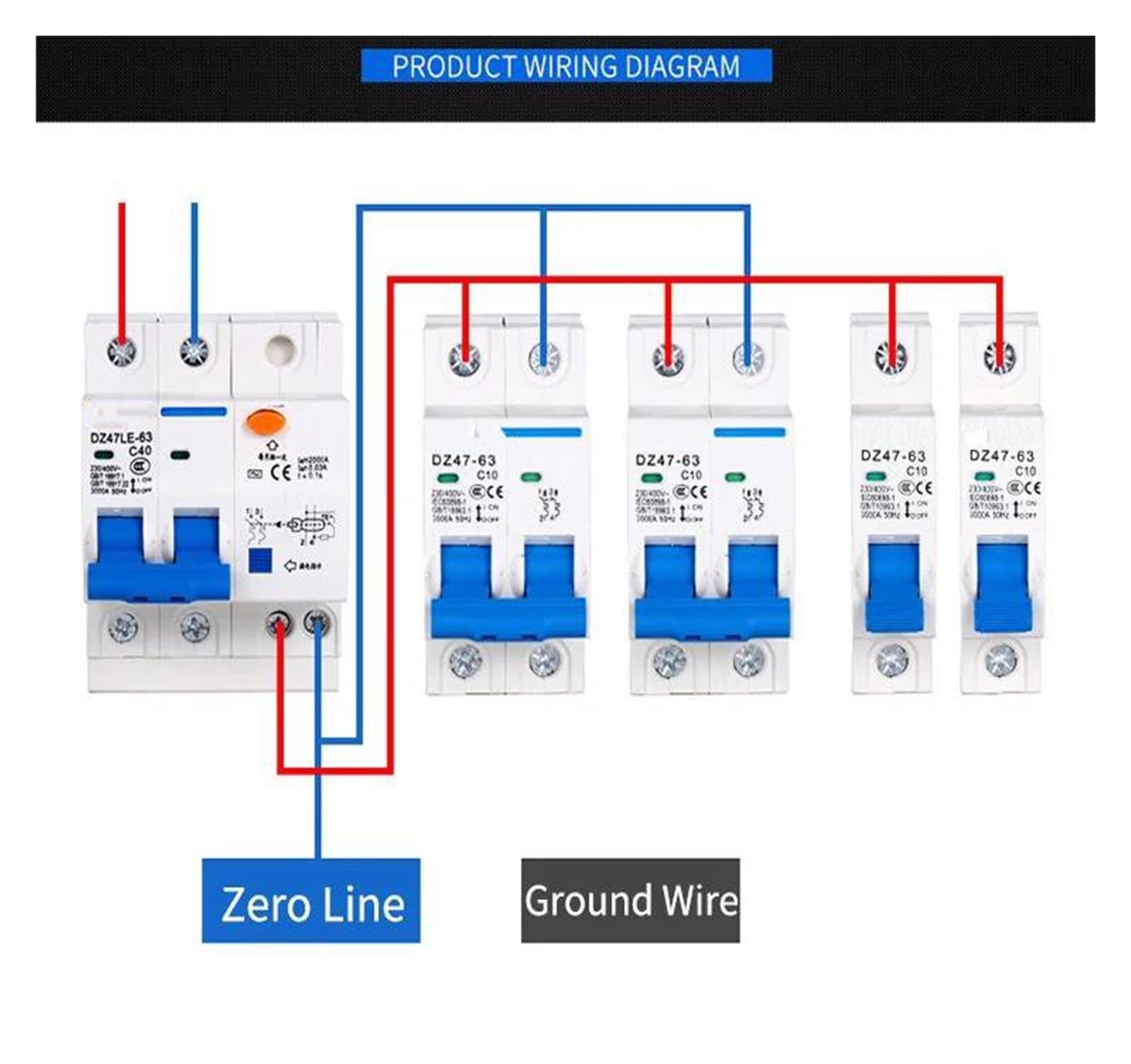 DZ47-63 10A 16A 20A 25A 32A 40A 50A 63A 2P AC 400V Mini interruttore automatico MCB Interruttore di sicurezza Interruttore di sicurezza(32A)