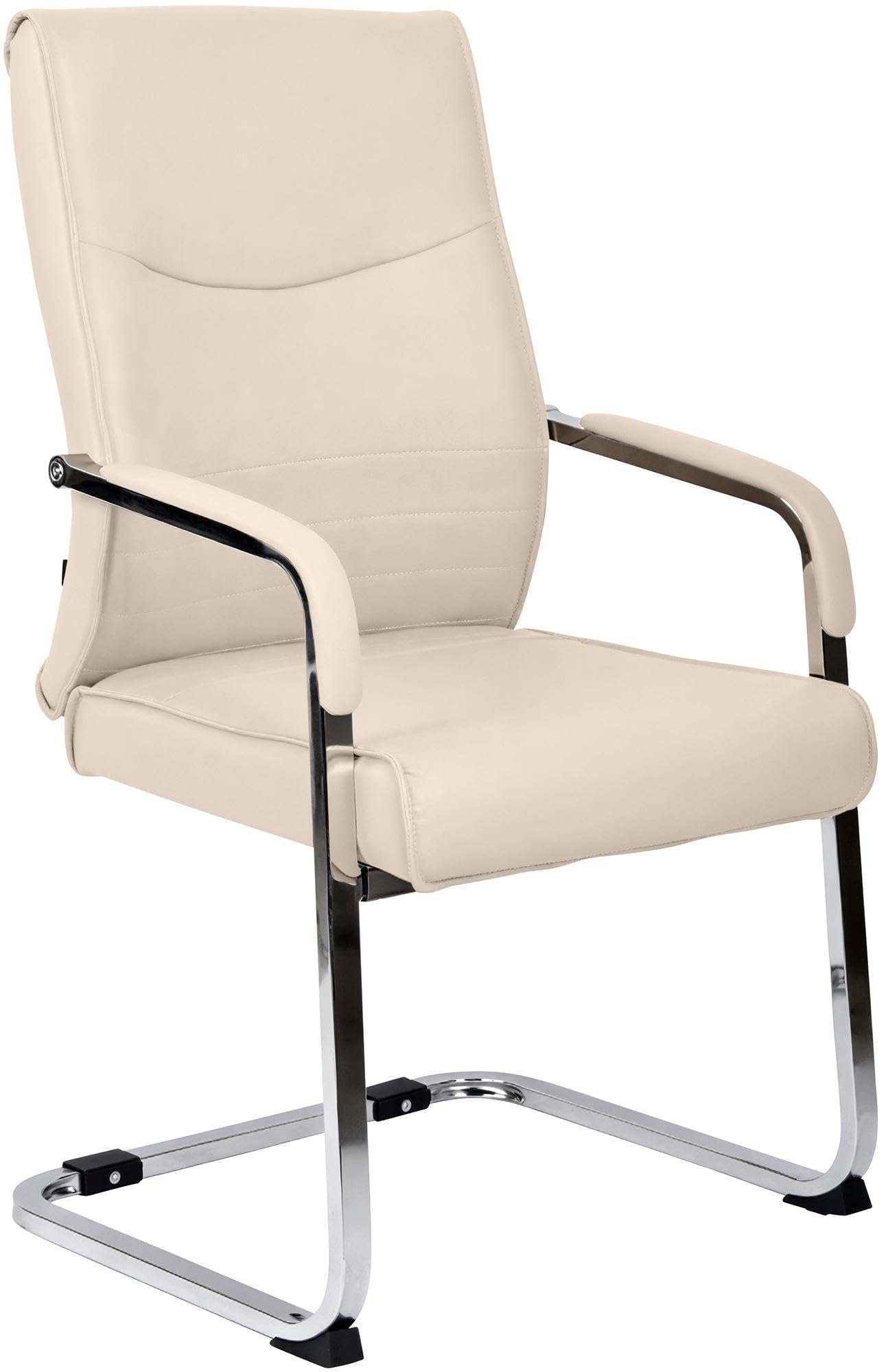 CLP Esszimmerstuhl ergonomisch Hobart, Freischwinger mit Armlehnen gepolstert, Metallgestell stabil, Konferenzstuhl modern, Farbe:Creme, Material:Kunstleder