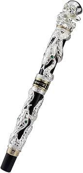 Jinhao Silver Skull Head Rollerball Pen, Snake Barrel Solid Metal Writing Pen