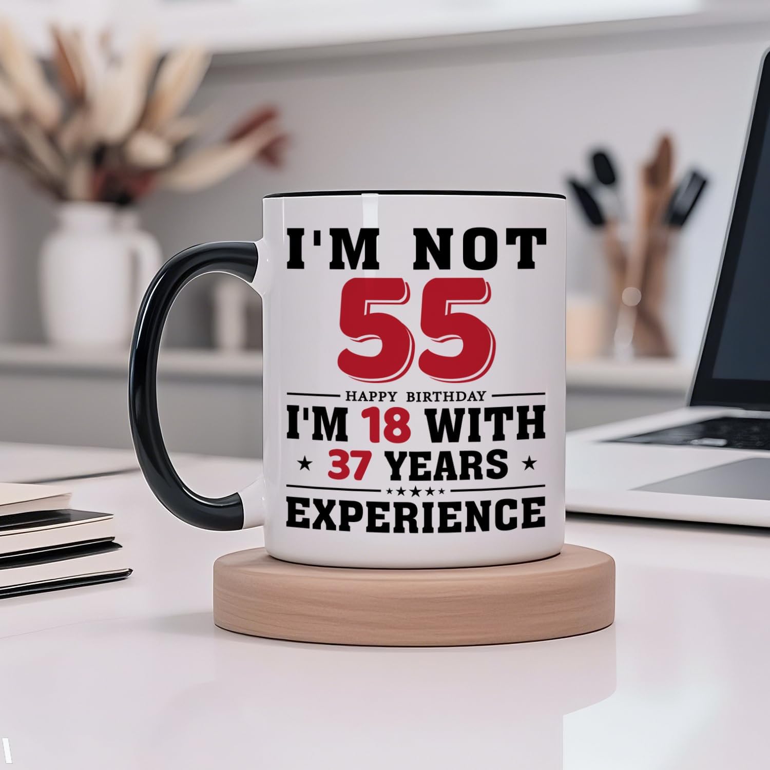 55th Birthday Coffee Mug, 55 year old Birthday Gift Ideas for Men Women Her Him, Red Black 11oz - Image 6