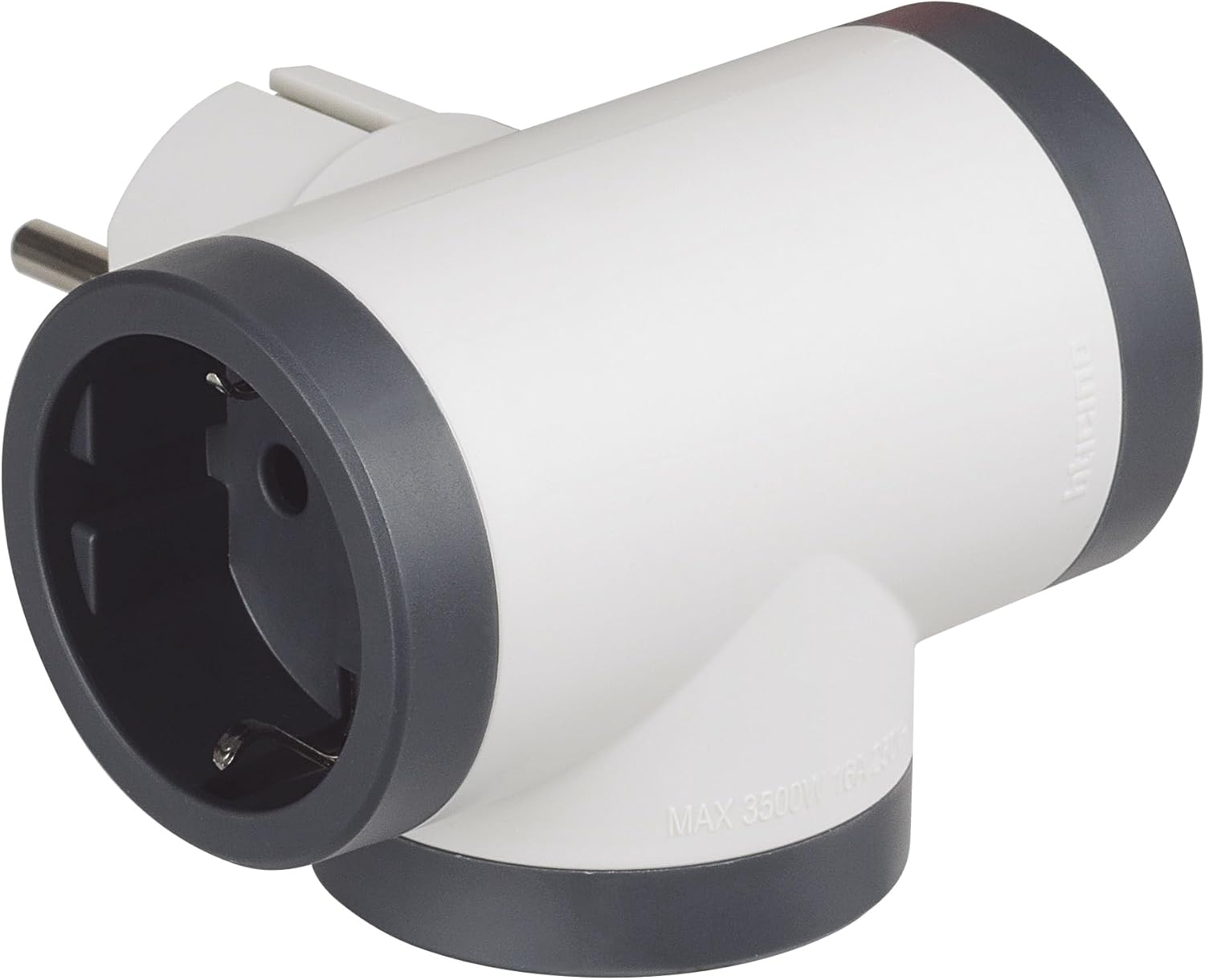 Bticino Adapter S3626D, 3 Schuko sockets, German standard, large plug 16A, multiple socket strip on 3 sides, power up to 3500 W, versatile multiple adapter, space-saving, matt