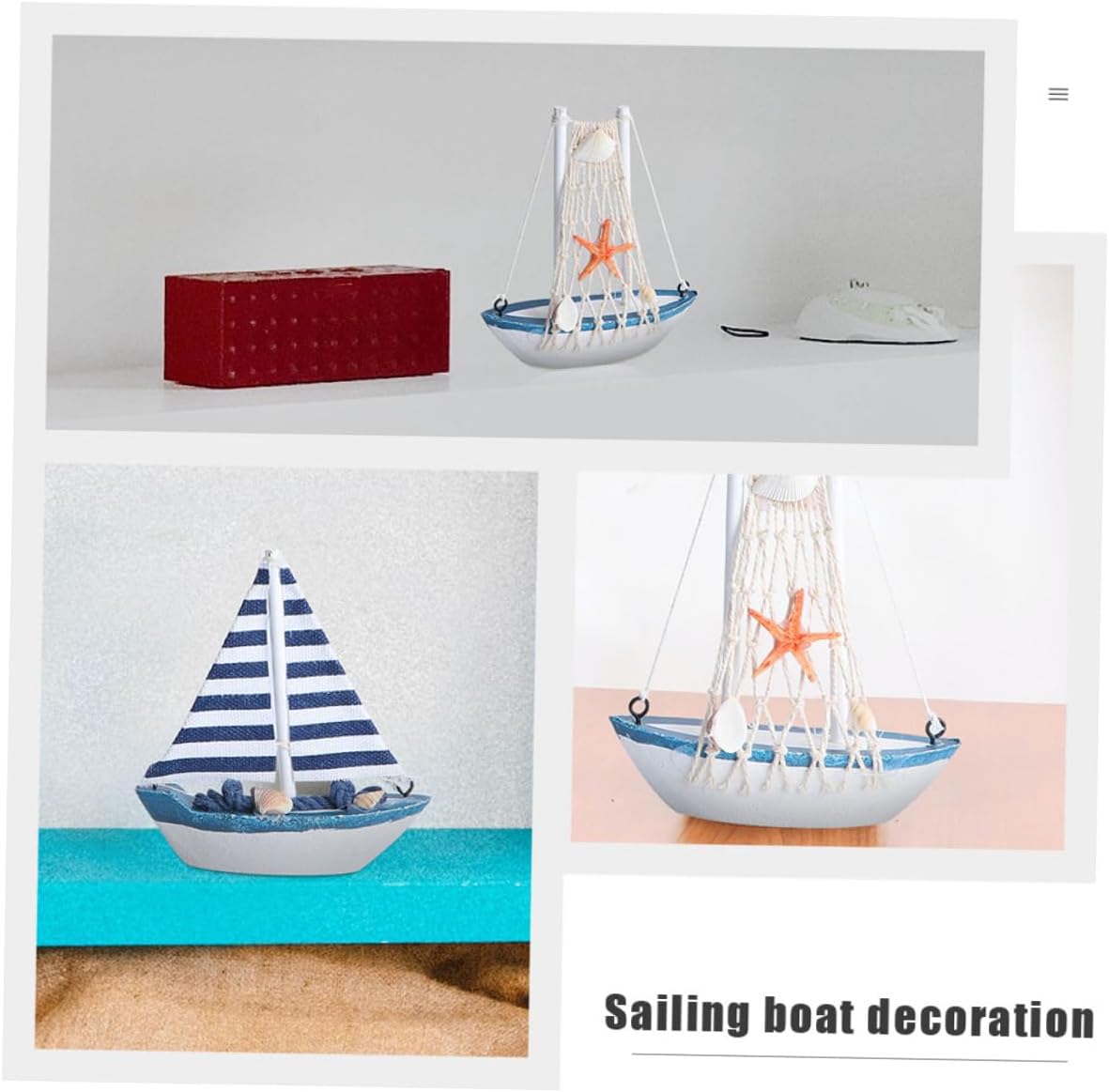 SEWACC 3pcs Wooden Sailboat Craft Mediterranean Ship Model Set, Nautical Home Decor for Living Room, Office, Coastal Style Wooden Sailing Boat Ornaments