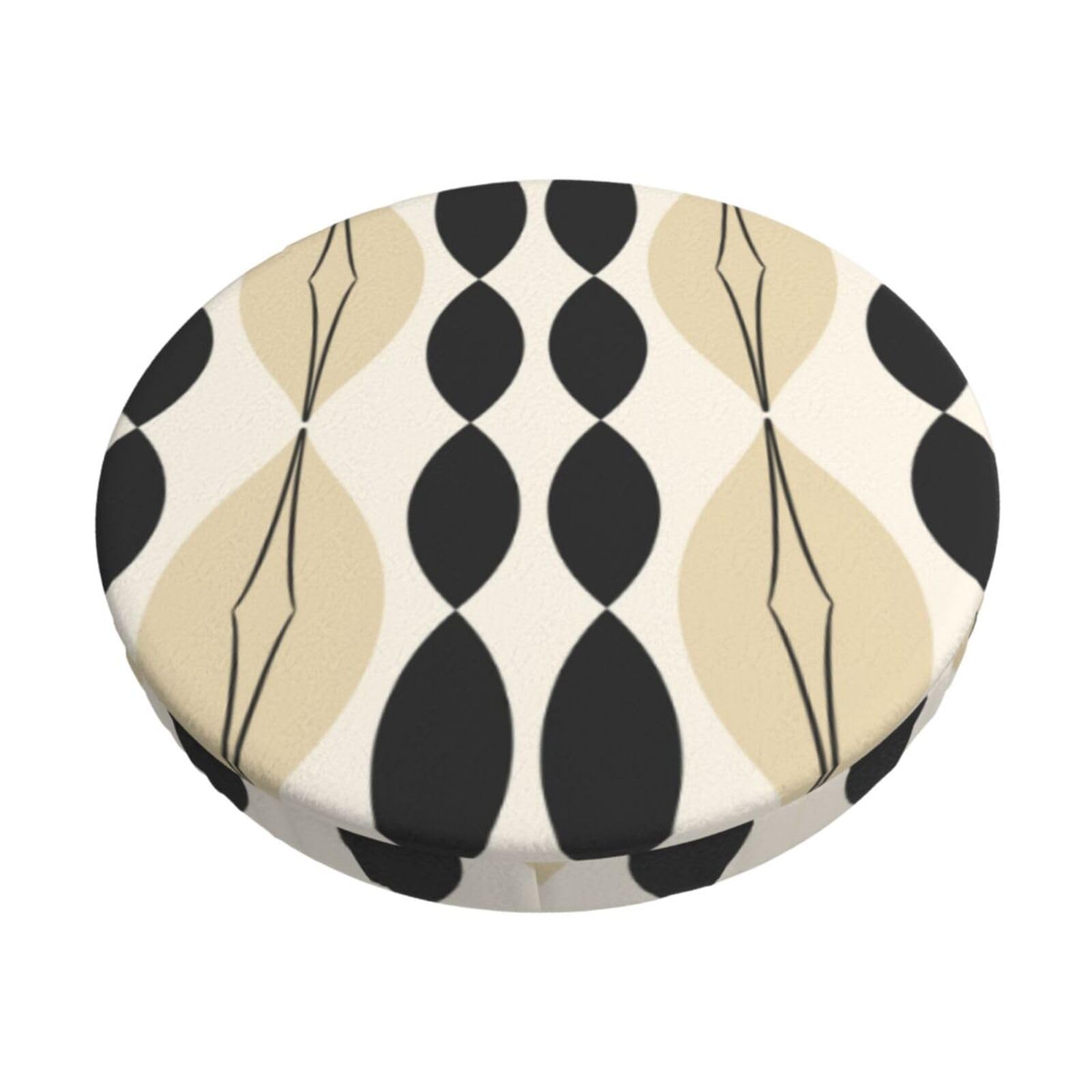 Velvet Round Stool Covers, 3 Layers Bar Stool Covers with Thin Pad, Mid Century Black Almond Cream Pattern Stool Cushion Slipcover Washable Bar Stool Slipcovers for 12-14" Round Chair