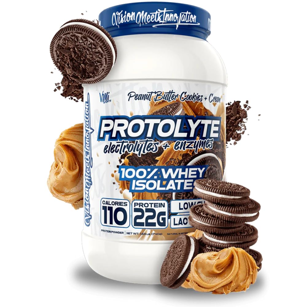 VMI SportsProtoLyte Whey Isolate Protein Powder | Low Calorie Whey for Weight Loss and Muscle Gain | Digestive Enzymes | Non-GMO (1.6 lb, Peanut Butter Cookies and Cream)