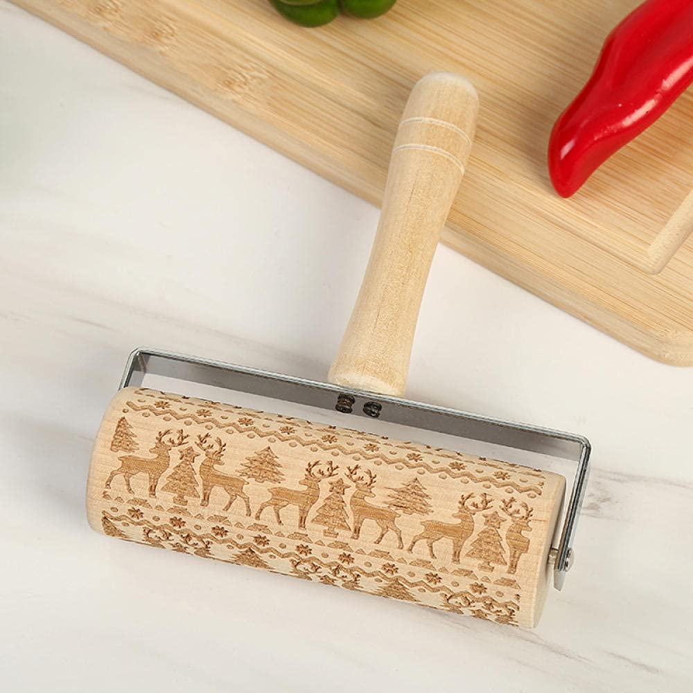 Hornear Galletas con Relieve,Rodillos con Relieve Rodillos de amasar for tallar Madera con Mango for Hornear en la Cocina