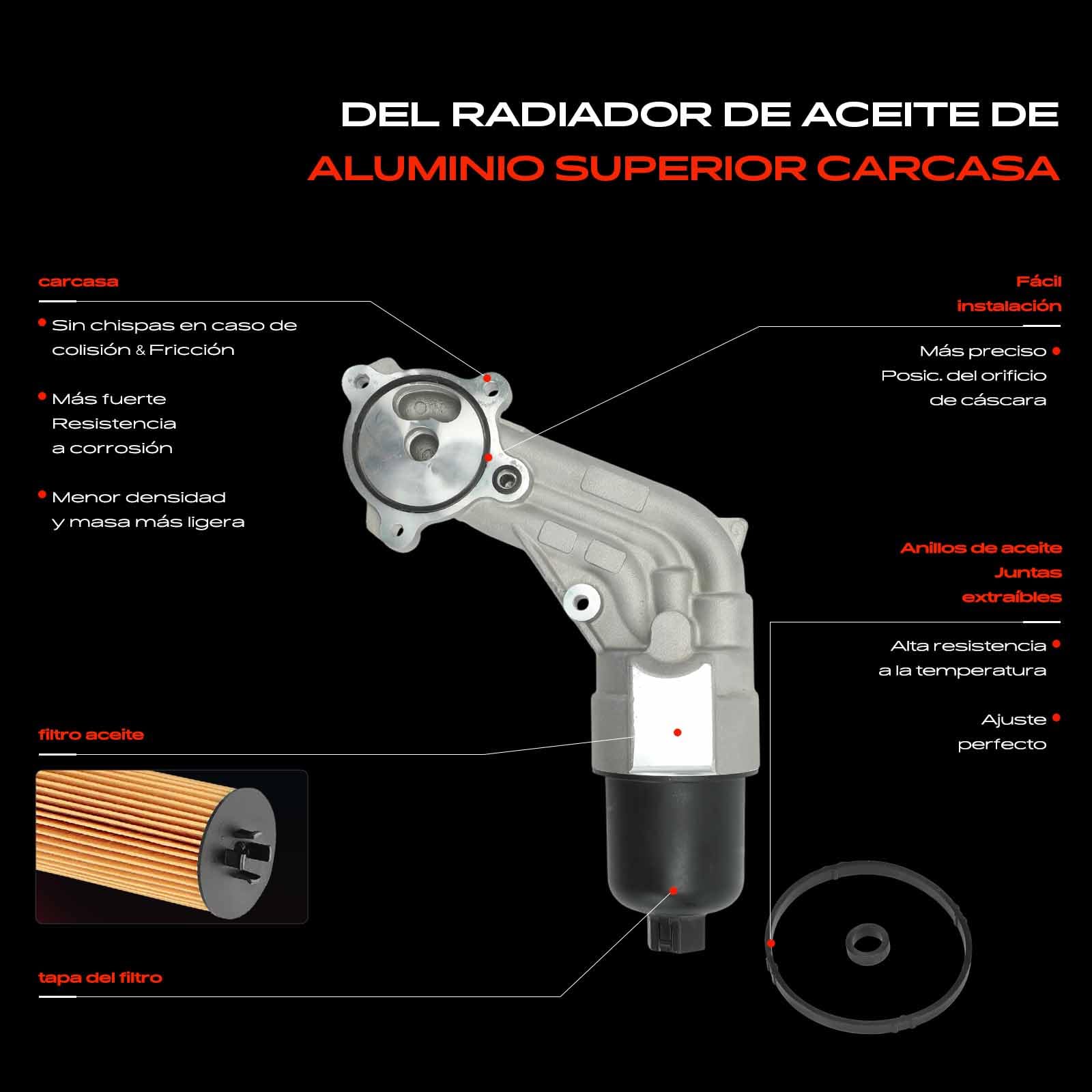 Frankberg Enfriador de aceite aceite de motor carcasa del filtro de | Compatible con: Xsara N1, Bipper AA, Berlingo/Berlingo Primer monovolumen GFK GJK MF, 306 7B N3 N5, C3 II SC