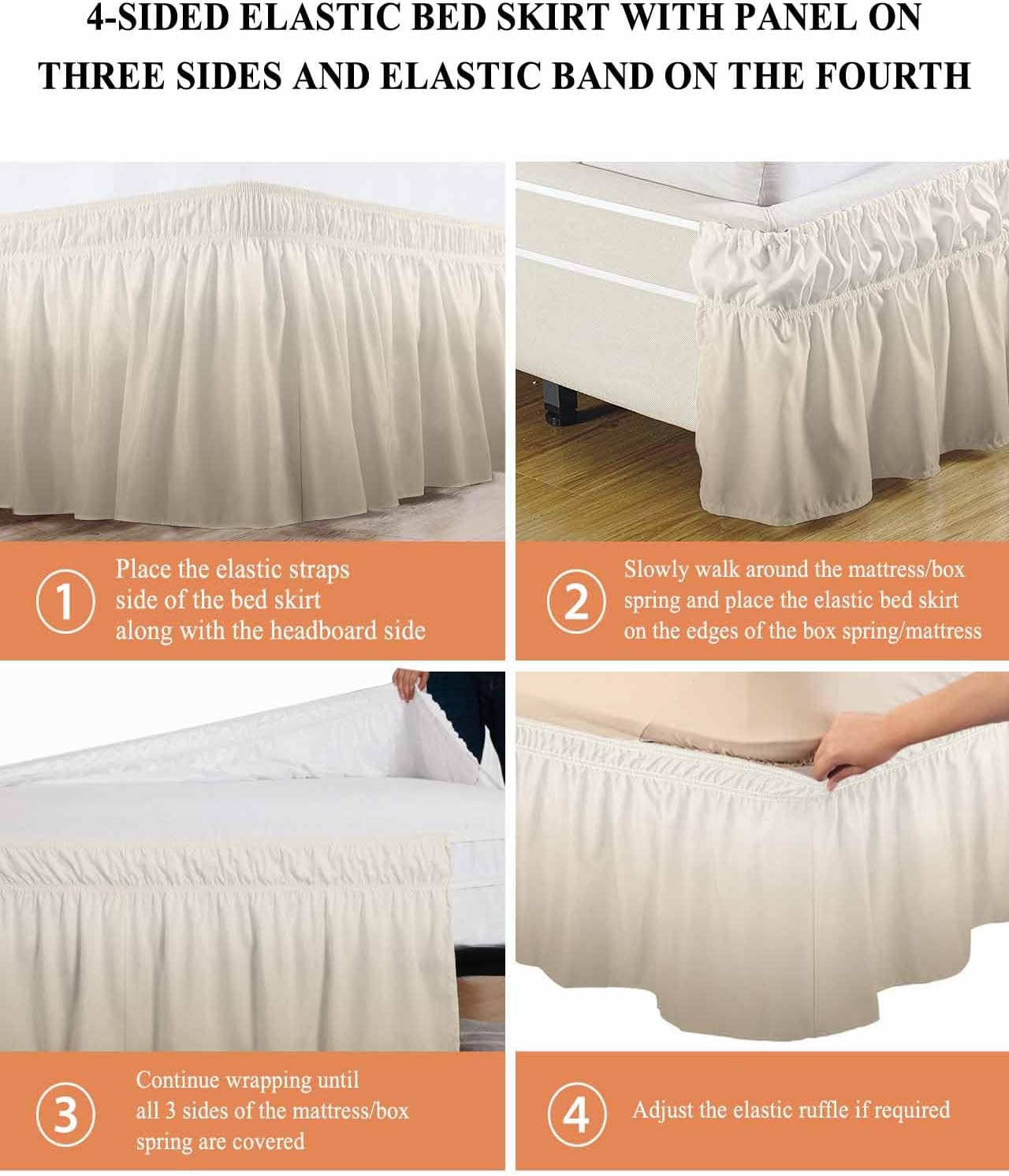 Ombre Beige Bed Skirt Queen Size, 16-Inch Drop Elastic Bed Skirting Brown Beige Texture Dust Ruffles Bedding Decoration with Wrap Around Adjustable Bedskirt for Queen Bed