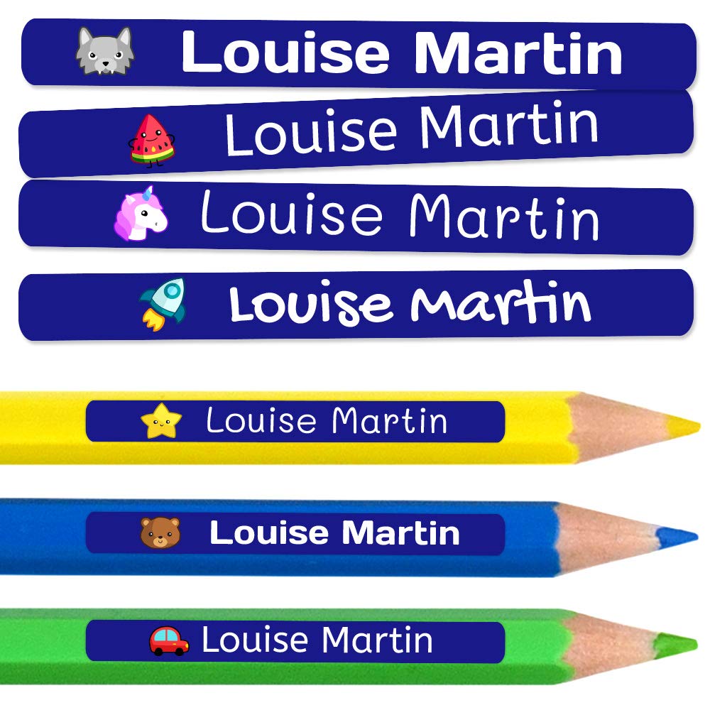 150 Personalised Sticky Labels for Pencils and Ballpoint Pens School Stickers with Name for Marking Items Waterproof Stickers for School and Nursery Dimensions 4.6 x 0.6 cm — image 1