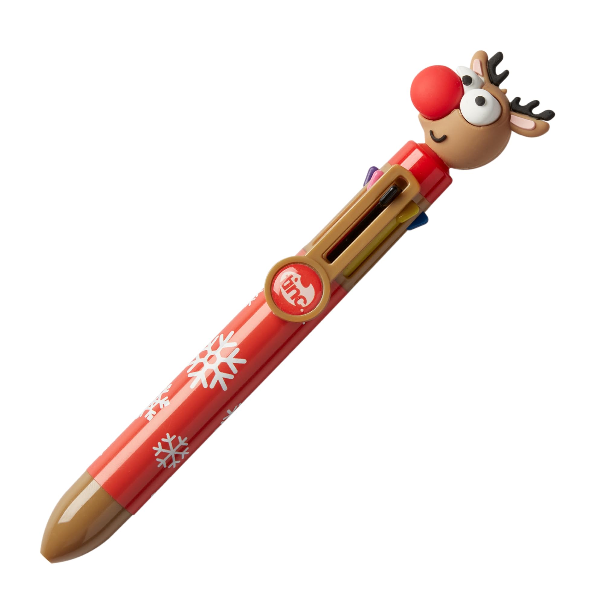 Tinc Festive Multicolour Retractable Ballpoint Pen 6-in-1 Colour Ballpoint Pens for School Office Home | Reindeer Character (MLTCKREIN)