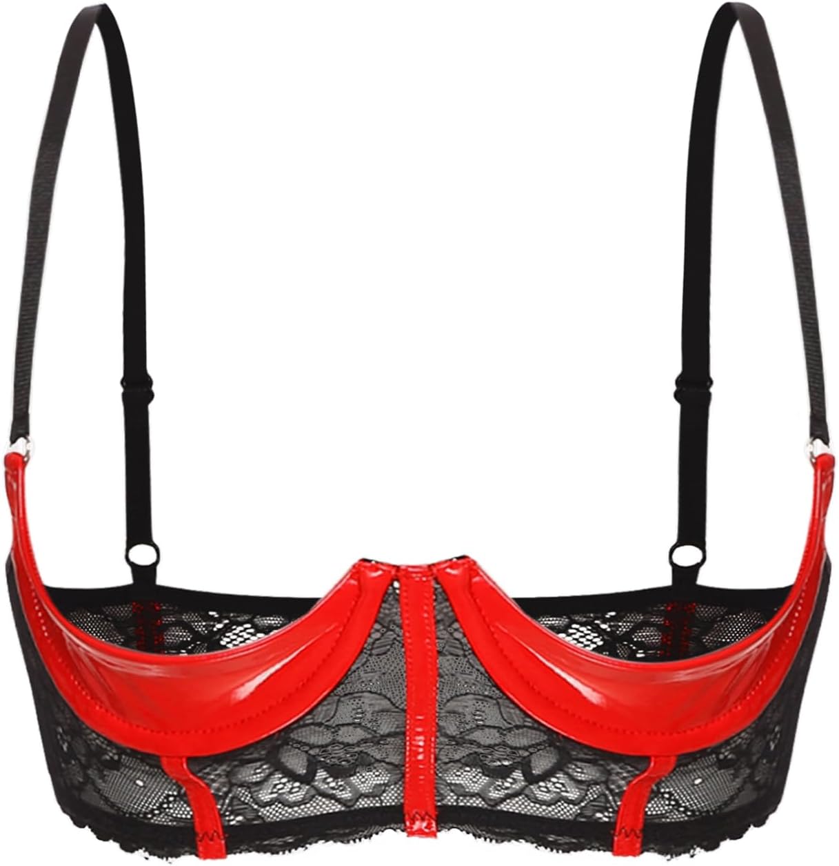 YiZYiF Women's Open Breast Bras Wet Look Spaghetti Shoulder Straps Quarter Cup Underwired Bra