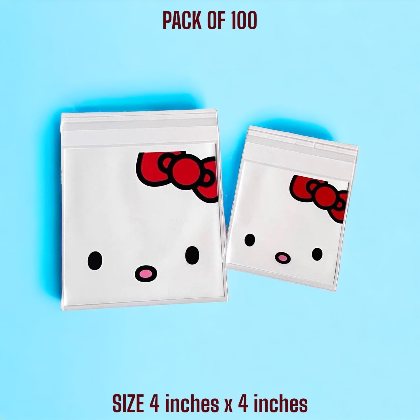 Kitty cookie bag homemade Pink Self Sealing Cellophane Bags 100 count cute candy bag cat cookie bag Cute cellophane bag cat (Red bow)