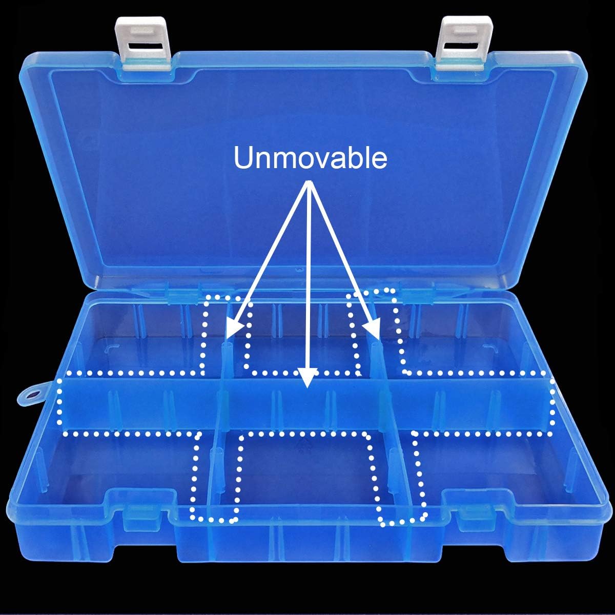 DUOFIRE Plastic Organizer Container Storage Box Adjustable Divider Removable Grid Compartment Big Clear Slot Box for Jewelry Beads Earring Container Tool Fishing Hook Small Accessories, Blue 34 Grids