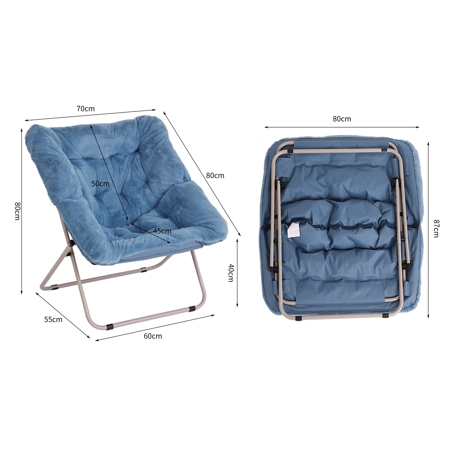 Tiita Saucer Chair, Soft Faux Fur Oversized Folding Accent Chair, Soft Furry Lounge Lazy Chair, Metal Frame Moon Chair for Bedroom, Living Room, Dorm Rooms, Garden and Courtyard