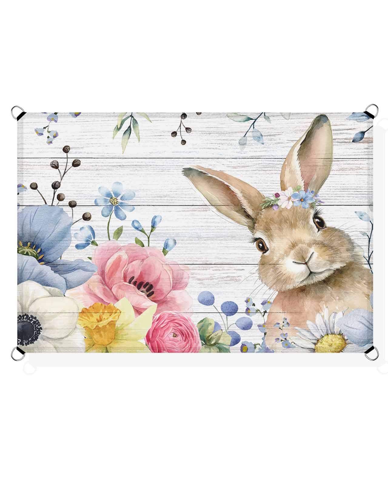 Boanket Sun Shade Sail 12' x 16', Easter Sun Blocking Shades Privacy Outdoor Covering, Spring Floral Botanical Bunny Farmhouse Vintage Shade Cloth for Patio Deck Terrace Garden Lawns Beach Backyard