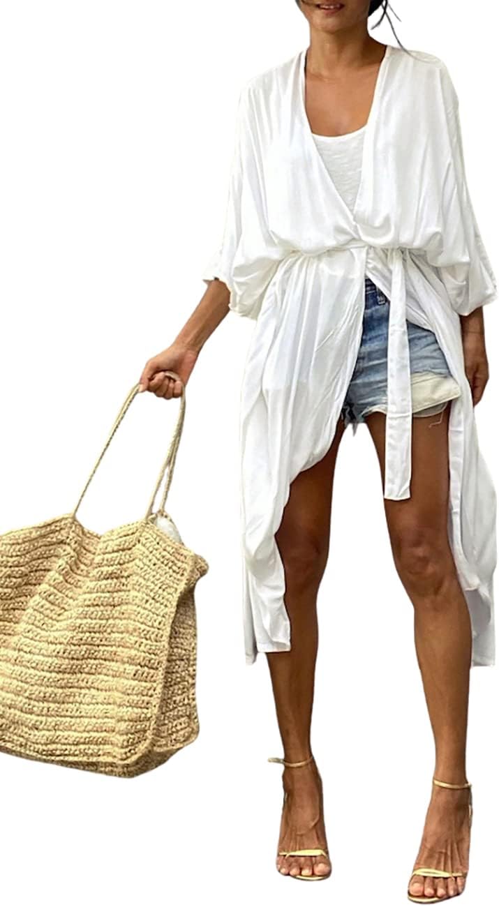 Bsubseach Stylish Tie Dye Open Front Long Kimono Swimsuit Cover Up for Women Swimwear Cover Ups